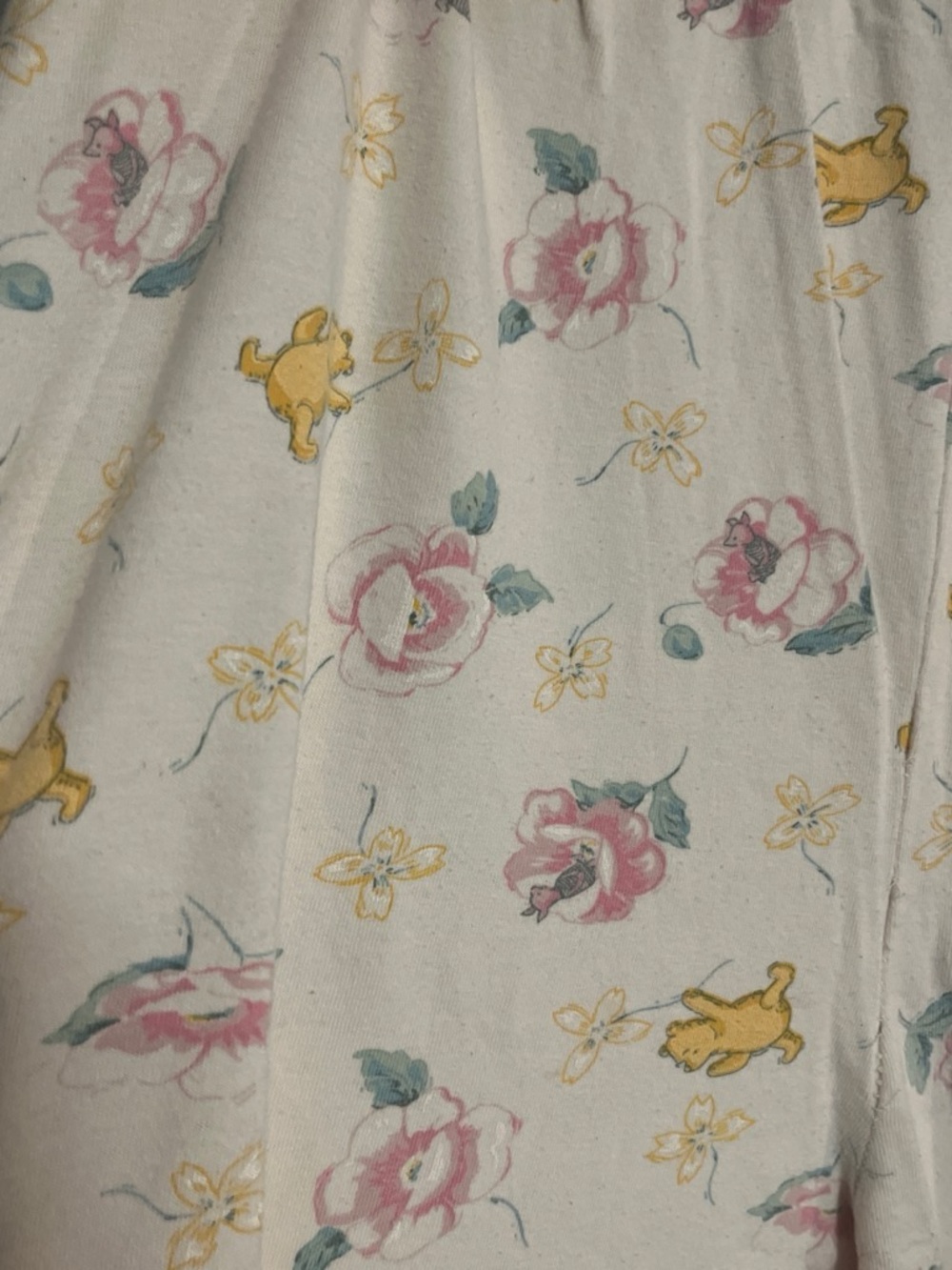 Disney Cream Pajama Pants with Pink Roses and Yellow Character Accents